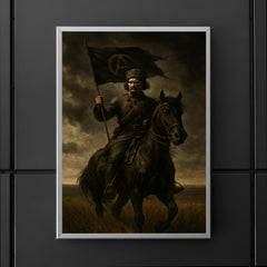 Nestor Makhno on horseback in black Ukrainian steppe poster 5