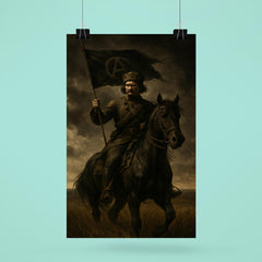 Nestor Makhno on horseback in black Ukrainian steppe poster 6