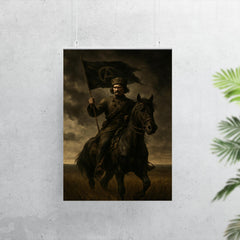 Nestor Makhno on horseback in black Ukrainian steppe poster 7