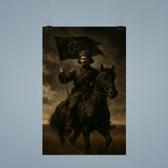 Nestor Makhno on horseback in black Ukrainian steppe poster 9