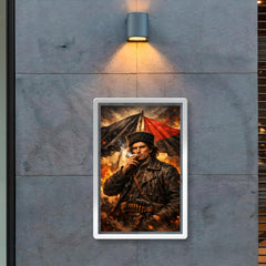 Nestor Makhno smoking beneath anarchist flags poster 2