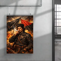 Nestor Makhno smoking beneath anarchist flags poster 4