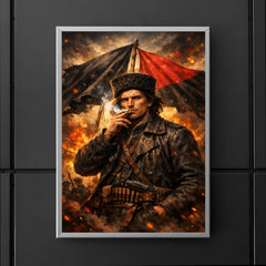 Nestor Makhno smoking beneath anarchist flags poster 5