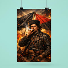 Nestor Makhno smoking beneath anarchist flags poster 6