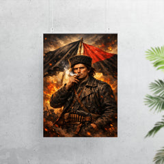 Nestor Makhno smoking beneath anarchist flags poster 7