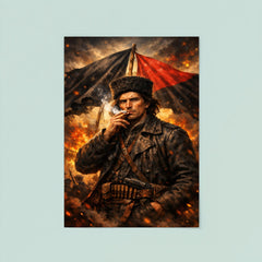 Nestor Makhno smoking beneath anarchist flags poster 8