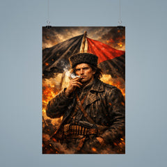Nestor Makhno smoking beneath anarchist flags poster 9