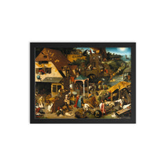Netherlandish Proverbs by Pieter Bruegel the Elder framed print on a plain backdrop in size 12"x16".