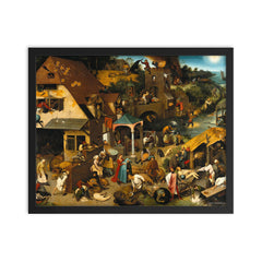 Netherlandish Proverbs by Pieter Bruegel the Elder framed print on a plain backdrop in size 16"x20".