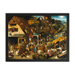Netherlandish Proverbs by Pieter Bruegel the Elder framed print on a plain backdrop in size 18"x24".