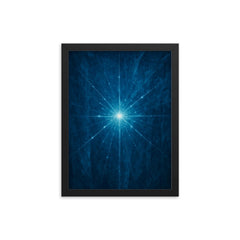 Neutrino tracks through Antarctic blue ice framed print on a plain backdrop in size 12"x16".