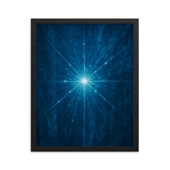 Neutrino tracks through Antarctic blue ice framed print on a plain backdrop in size 16"x20".