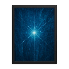 Neutrino tracks through Antarctic blue ice framed print on a plain backdrop in size 18"x24".
