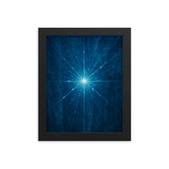 Neutrino tracks through Antarctic blue ice framed print on a plain backdrop in size 8"x10".