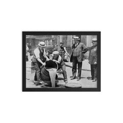 New York City Police raiding bootleg liquor during the Prohibition era, New York City, 1921 framed print on a plain backdrop in size 12"x16".