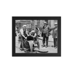 New York City Police raiding bootleg liquor during the Prohibition era, New York City, 1921 framed print on a plain backdrop in size 8"x10".