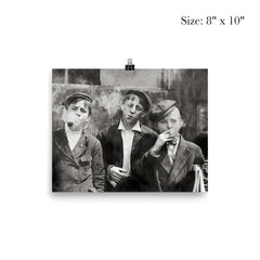 Newsies (newspaper boys) pose for a portrait while smoking - St Louis, Missouri, 1910 poster 4