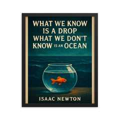 Newton quote drop ocean tiny fish fishbowl framed print on a plain backdrop in size 16"x20".
