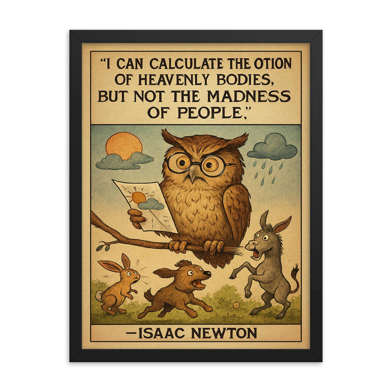 newton quote motion of heavenly bodies madness of people framed print on a plain backdrop in size 18