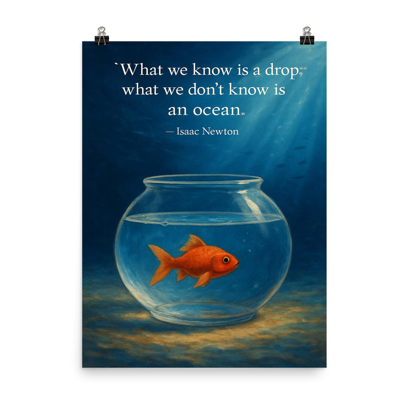 newton quote what we know is a drop fishbowl and ocean inspiring poster poster on a plain backdrop in size 8