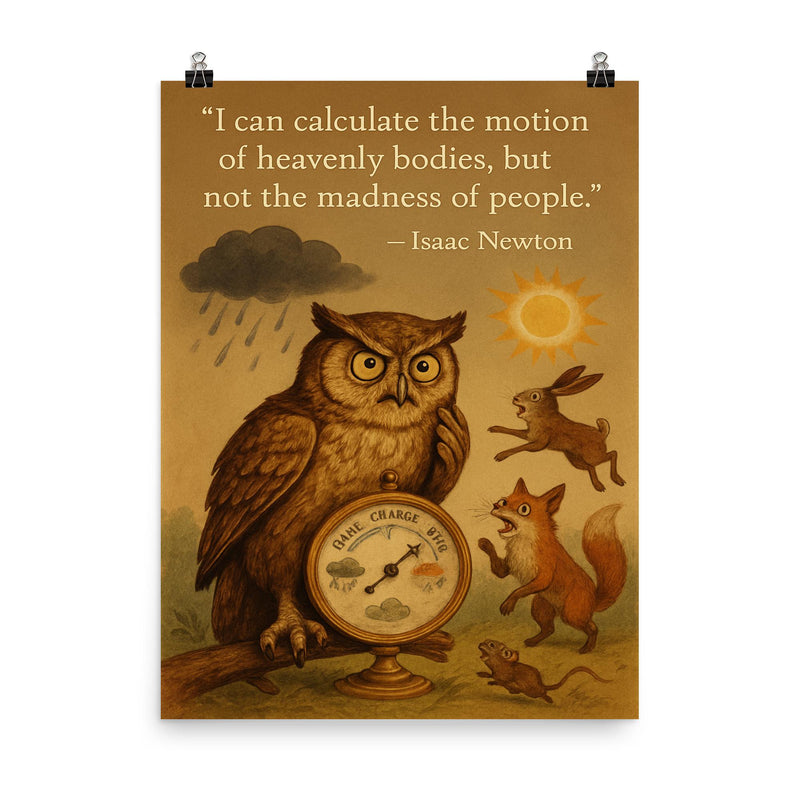 newton quote wise owl predicts weather confused by people inspiring poster poster on a plain backdrop in size 8