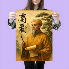 Nguyễn Trãi beside calligraphy and mountain pines poster 3