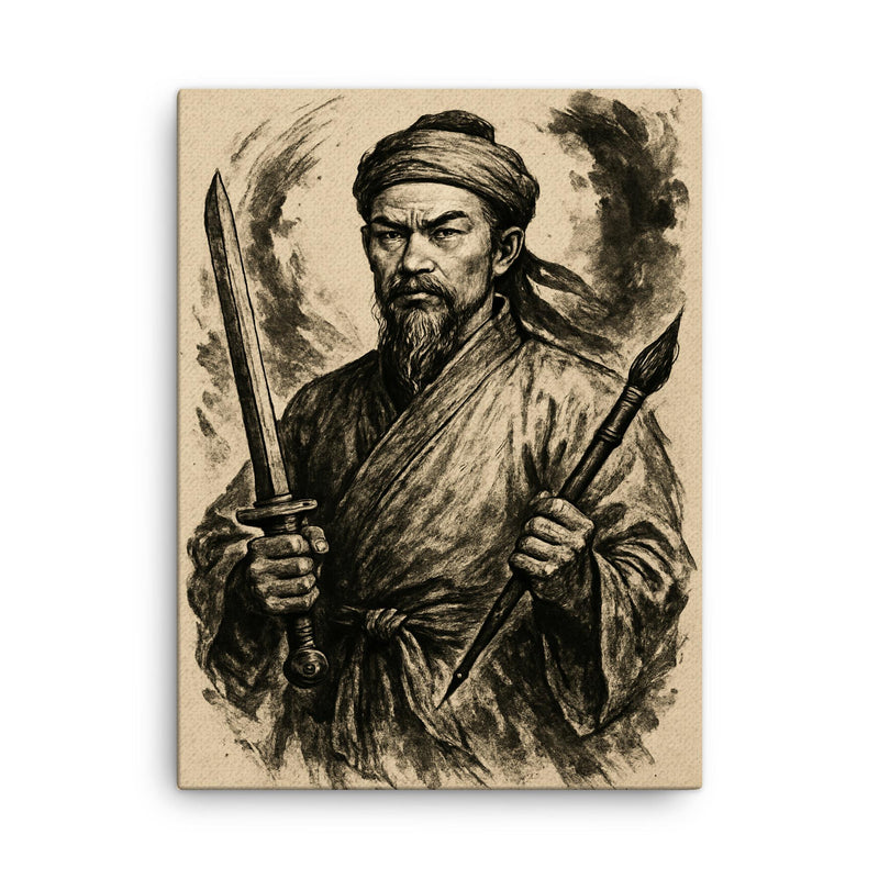 Nguyễn Trãi scholar warrior ink portrait canvas print on a plain backdrop in size 18