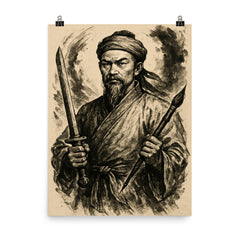 Nguyễn Trãi scholar warrior ink portrait poster on a plain backdrop in size 8"x10".