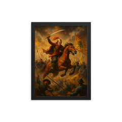 Nguyen Hue charging Qing banners framed print on a plain backdrop in size 12"x16".