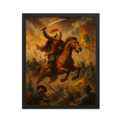 Nguyen Hue charging Qing banners framed print on a plain backdrop in size 16"x20".