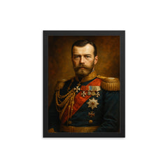 Nicholas II of Russia framed print on a plain backdrop in size 12"x16".