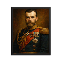Nicholas II of Russia framed print on a plain backdrop in size 16"x20".