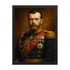 Nicholas II of Russia framed print on a plain backdrop in size 18"x24".