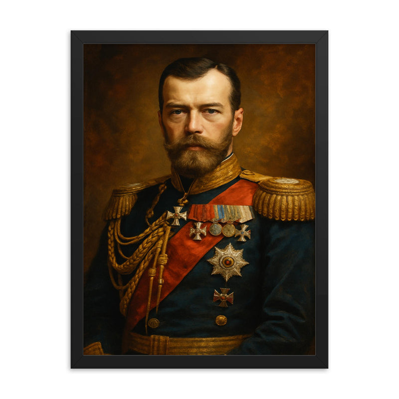 Nicholas II of Russia framed print on a plain backdrop in size 18