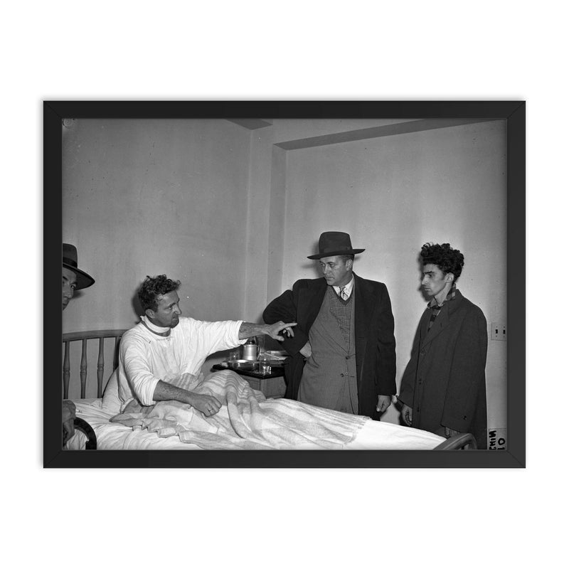 Nick Kuesis Points to James Morelli, Chicago 1947 framed print on a plain backdrop in size 18