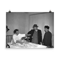 Nick Kuesis Points to James Morelli, Chicago 1947 poster on a plain backdrop in size 8"x10".