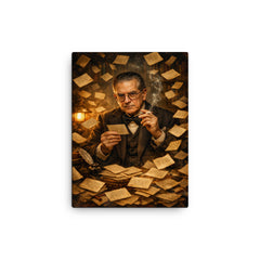 Nicolás Gómez Dávila among aphorism cards canvas print on a plain backdrop in size 12"x16".