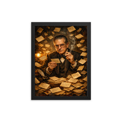 Nicolás Gómez Dávila among aphorism cards framed print on a plain backdrop in size 12"x16".