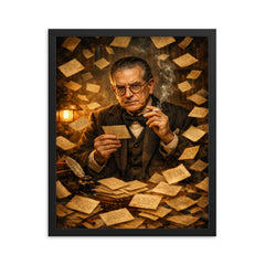 Nicolás Gómez Dávila among aphorism cards framed print on a plain backdrop in size 16"x20".