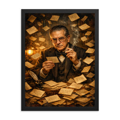 Nicolás Gómez Dávila among aphorism cards framed print on a plain backdrop in size 18"x24".