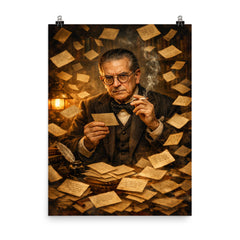Nicolás Gómez Dávila among aphorism cards poster on a plain backdrop in size 8"x10".
