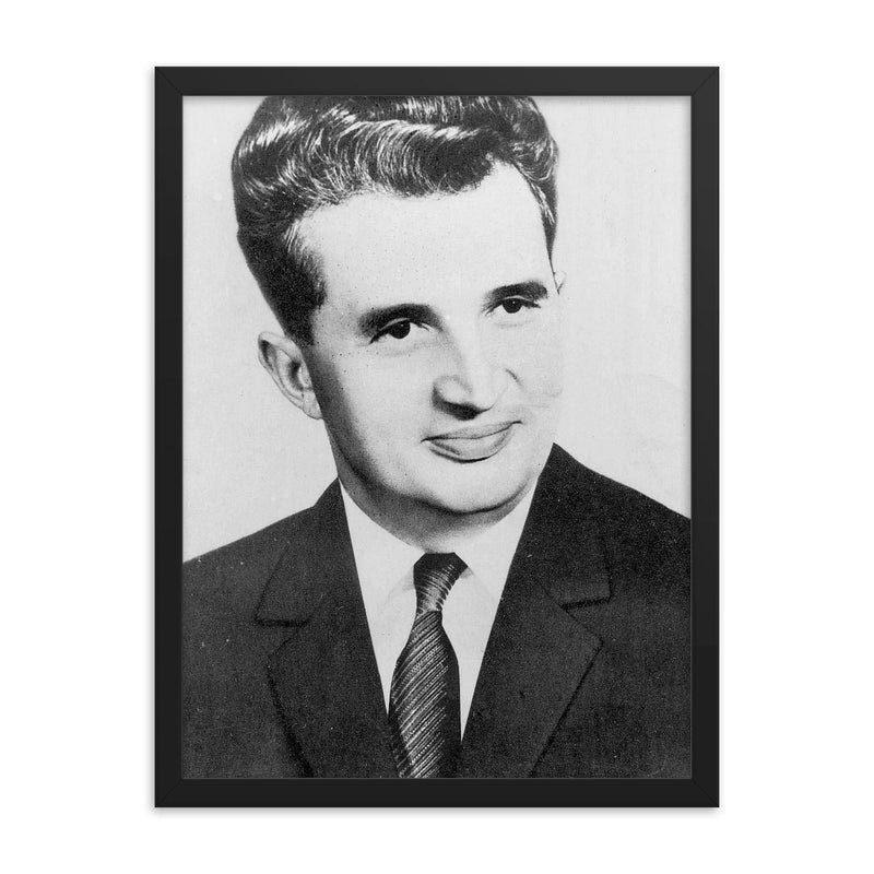 Nicolae Ceausescu framed print on a plain backdrop in size 18