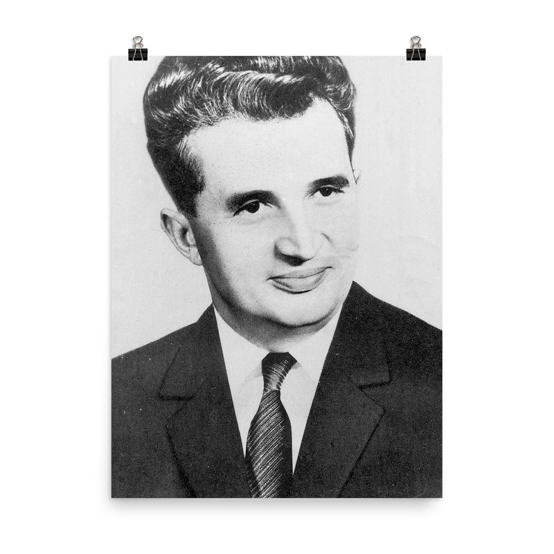 Nicolae Ceausescu poster on a plain backdrop in size 8