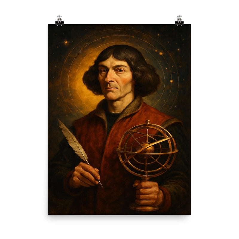 Nicolaus Copernicus poster on a plain backdrop in size 8