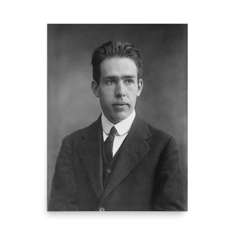 Niels Bohr poster on a plain backdrop in size 18