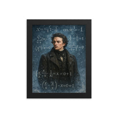 Niels Henrik Abel in snow with impossible equations framed print on a plain backdrop in size 8"x10".