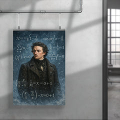 Niels Henrik Abel in snow with impossible equations poster 4