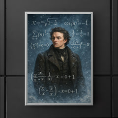 Niels Henrik Abel in snow with impossible equations poster 5