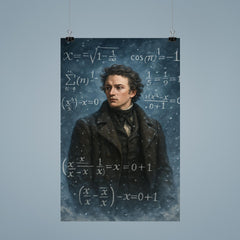 Niels Henrik Abel in snow with impossible equations poster 9