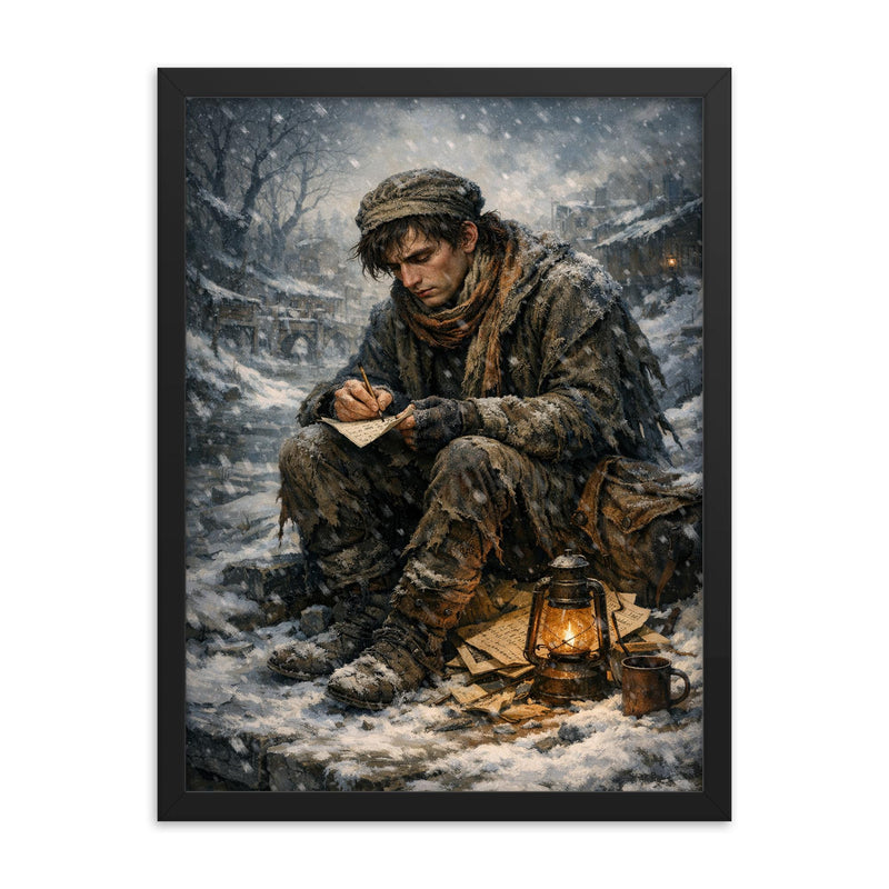 Niels Henrik Abel in winter poverty framed print on a plain backdrop in size 18